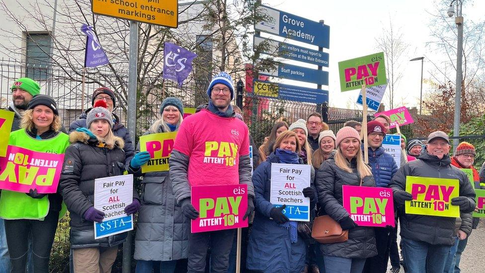 Teachers on strike outside Dundee's Grove Academy