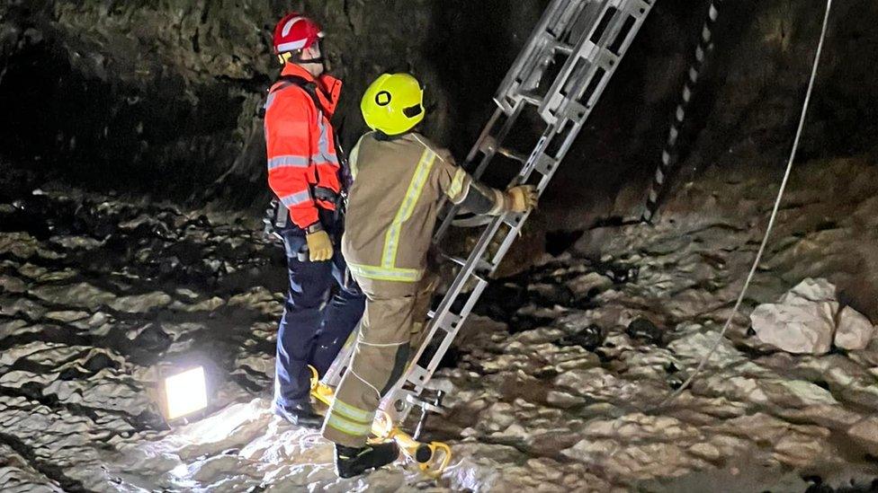 Emergency crews at the cave rescue