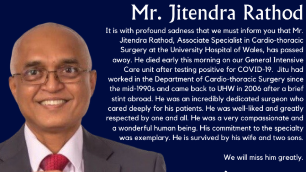 The tribute was posted on Cardiff and Vale University health board's website