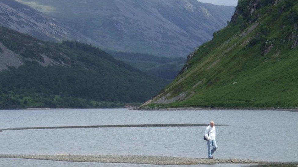 Ennerdale Water with low water levels in 2010