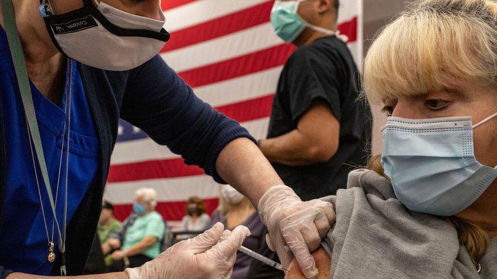 Woman at vaccination centre in Charleston, West Virginia