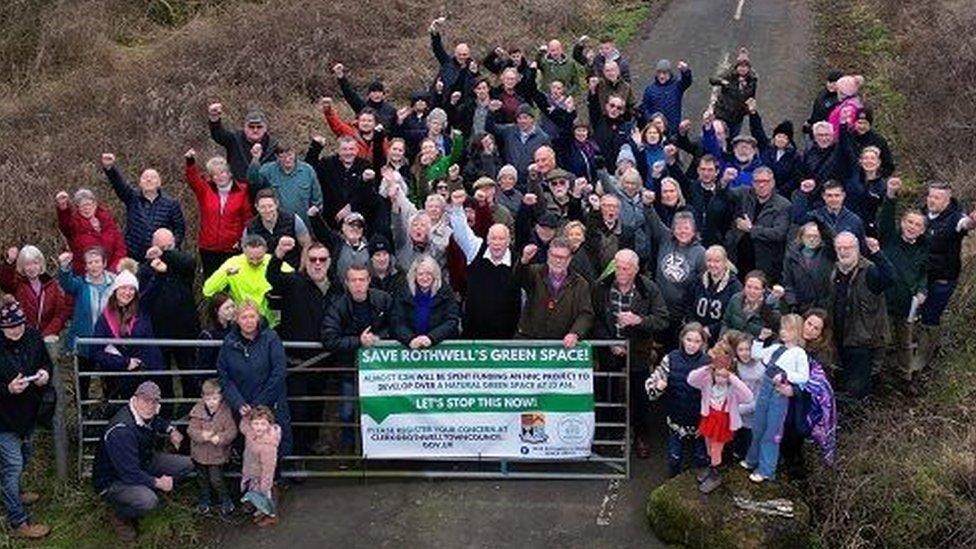 Aerial view of the Save Rothwell Green Space Protest