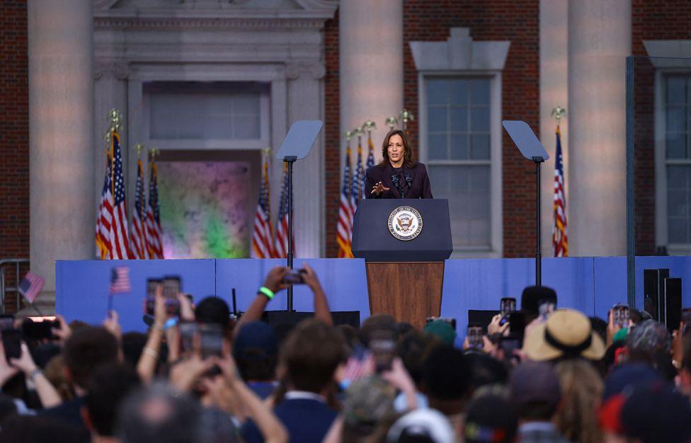 Democratic presidential nominee US Vice President Kamala Harris concedes the election in Washington