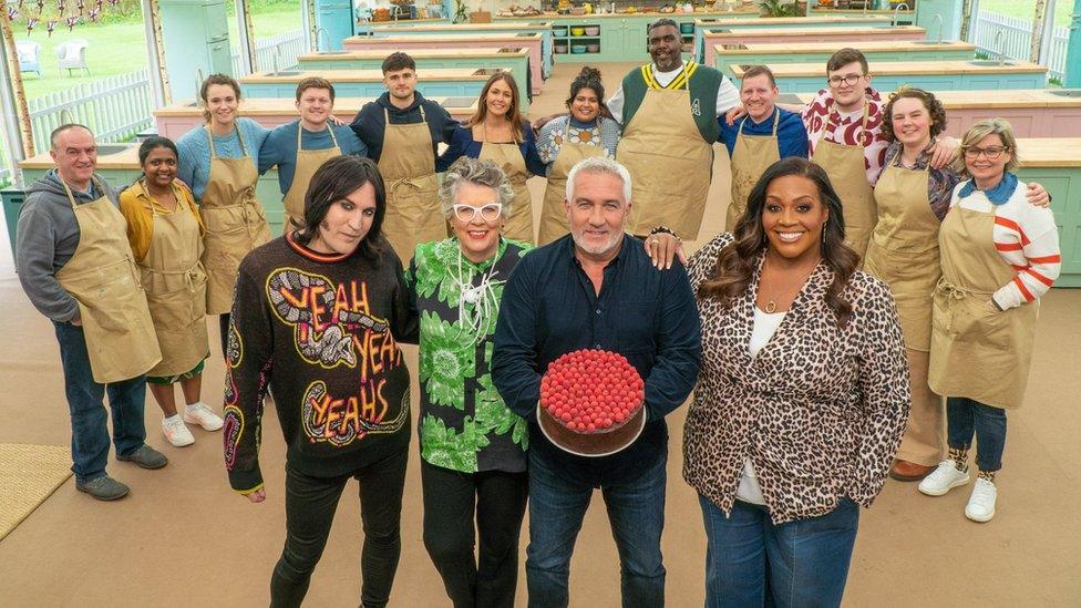 Bake Off contestants with the judges and presenters