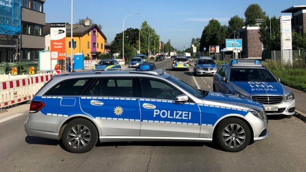 Police block the street leading to the night club "Grey" in Konstanz, Germany, 30 July 2017.