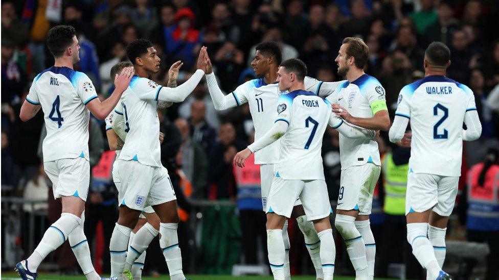 England team celebrating a goal