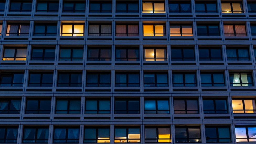 Close up of windows on flat block