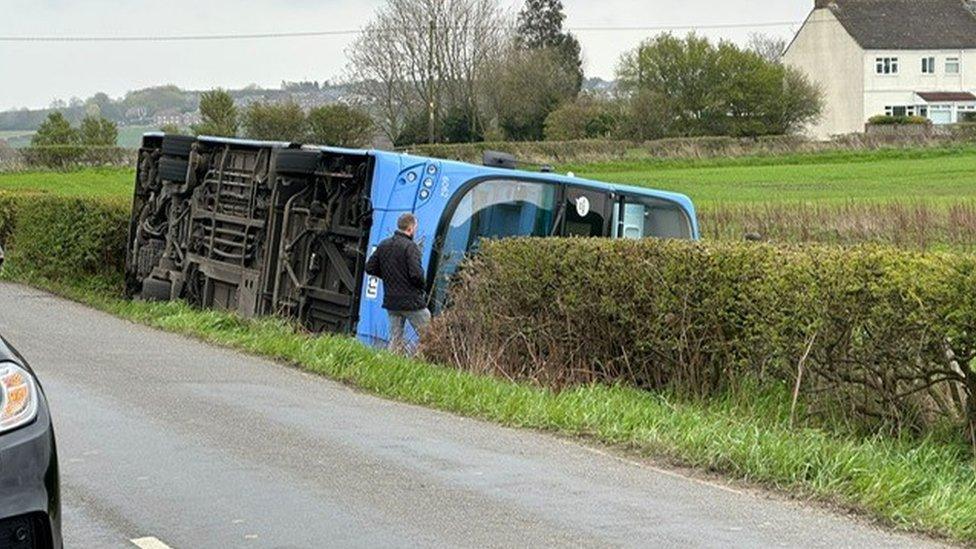 Overturned double-decker