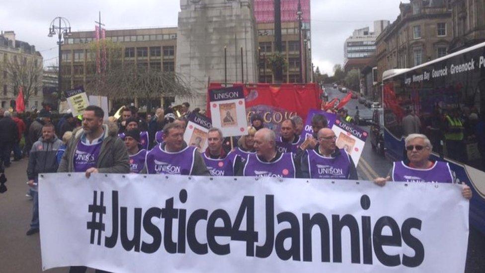 Striking janitors in George Square