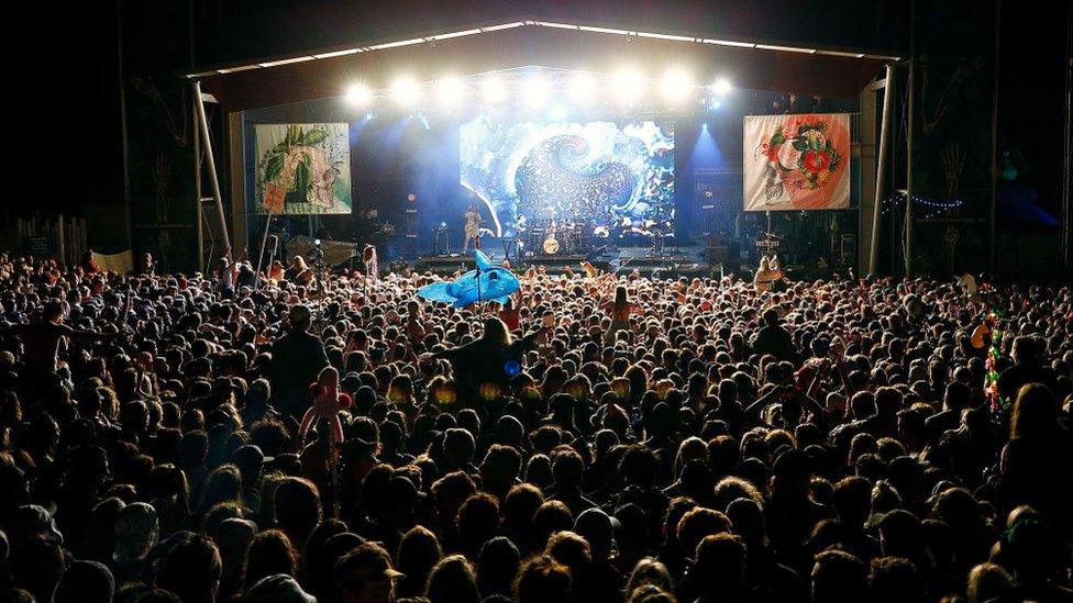 A crowd watches a band play at Falls Festival in Victoria, Australia, last year