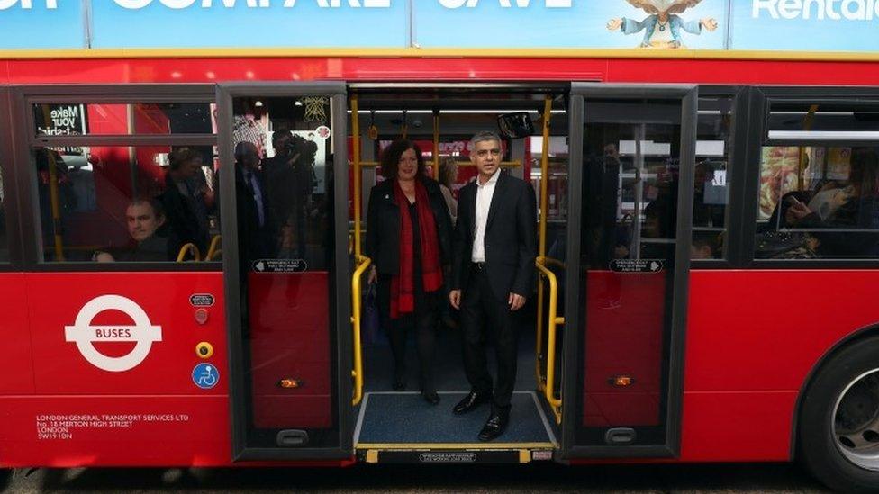 Sadiq Khan on a bus