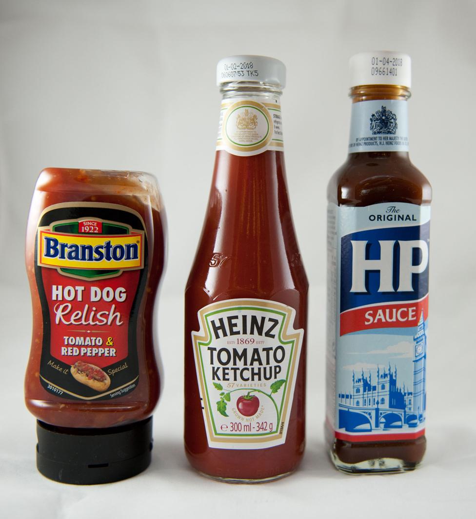 Branson Pickle, Heinz tomato ketchup and HP Sauce