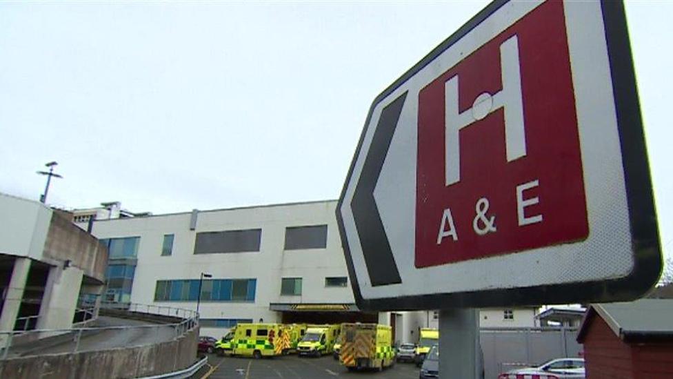 Queues of ambulances at Bronglais Hospital in Aberystwyth last week