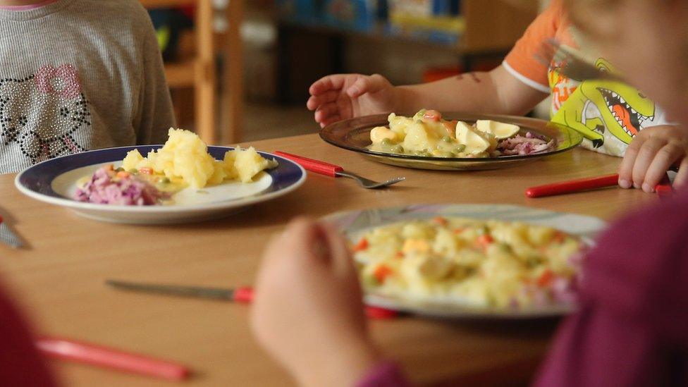 Young schoolchildren eat nutritional food provided by the school