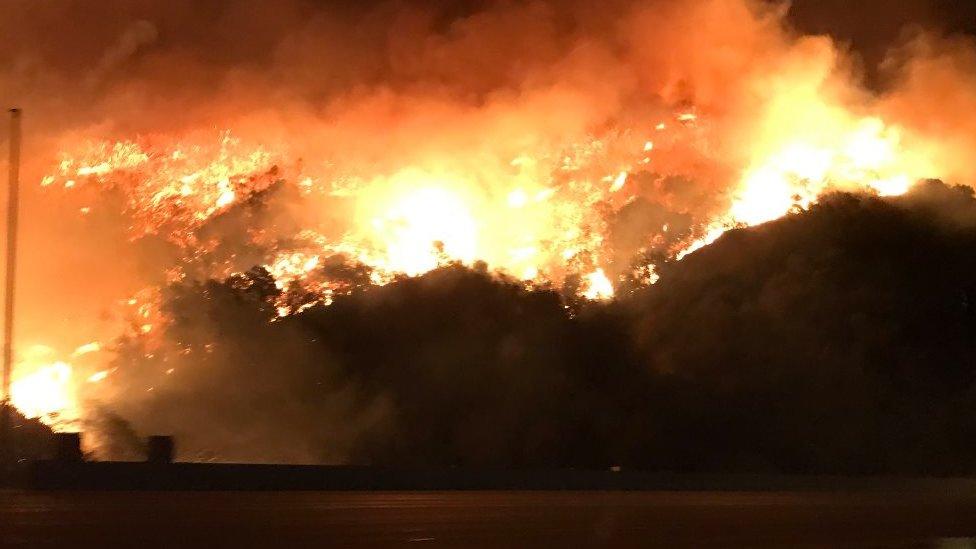 wildfire on Interstate 405