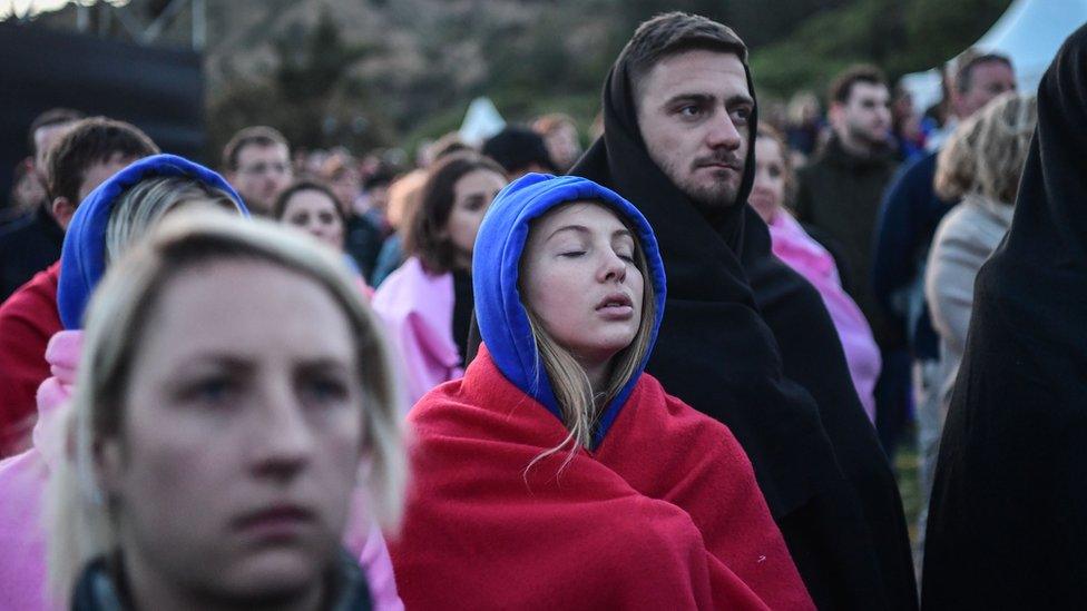 Young people attend a dawn service at Gallipoli, Turkey (25 April 2018)