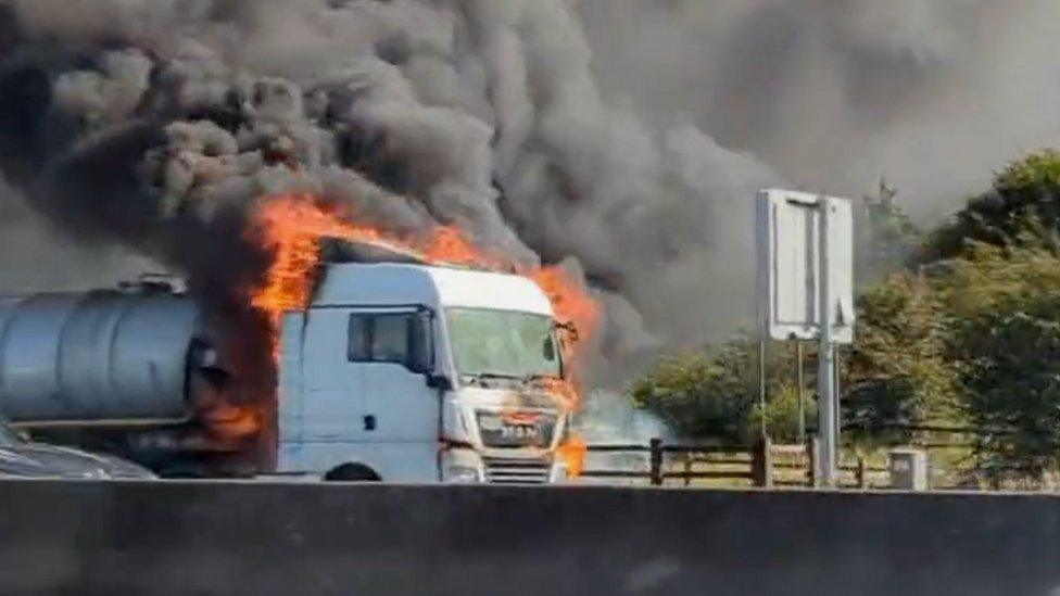 Lorry bursts into flames on M1 southbound