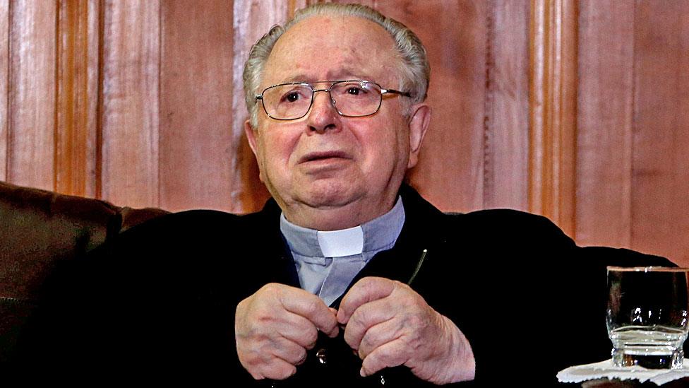 Fernando Karadima is seen inside the Supreme Court building in Santiago, Chile, 11 November 2015