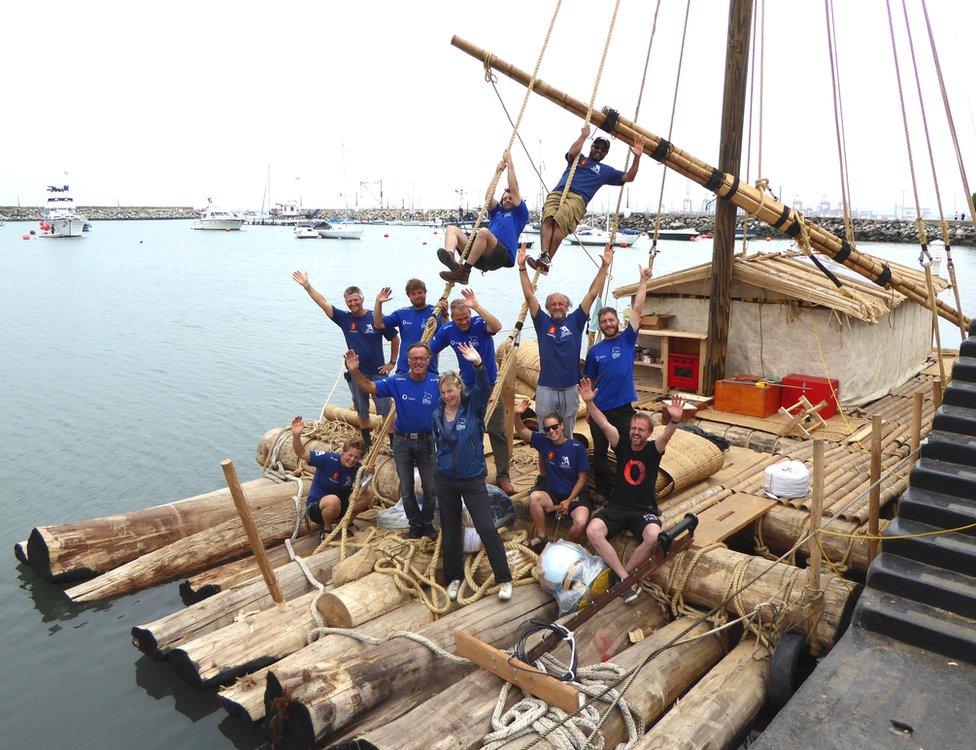 Crew aboard raft