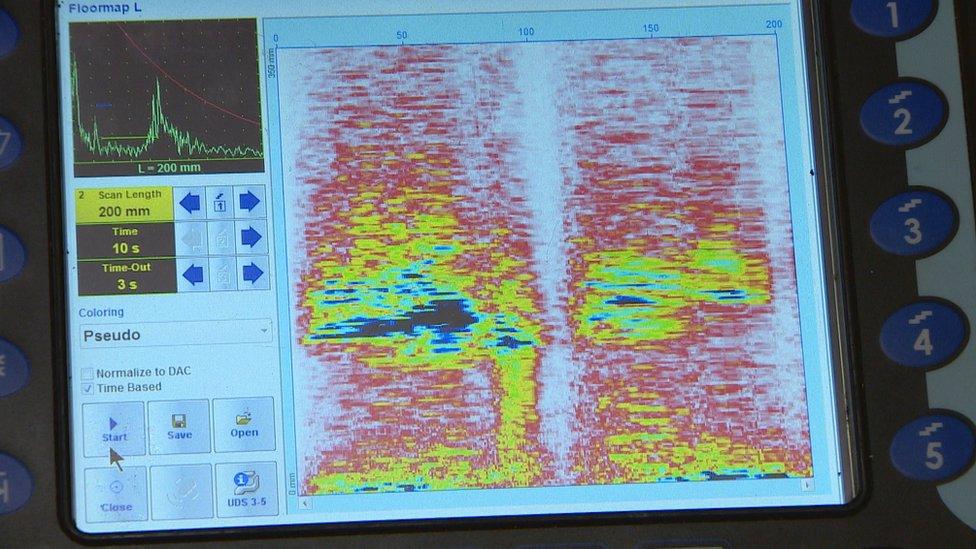 Ultrasound scan of a corroded oil pipe