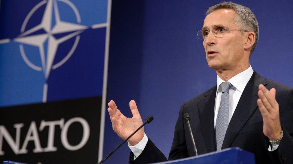 NATO Secretary-General Jens Stoltenberg delivers a press conference after a NATO defence ministers" meeting at the NATO headquarters in Brussels on October 27, 201