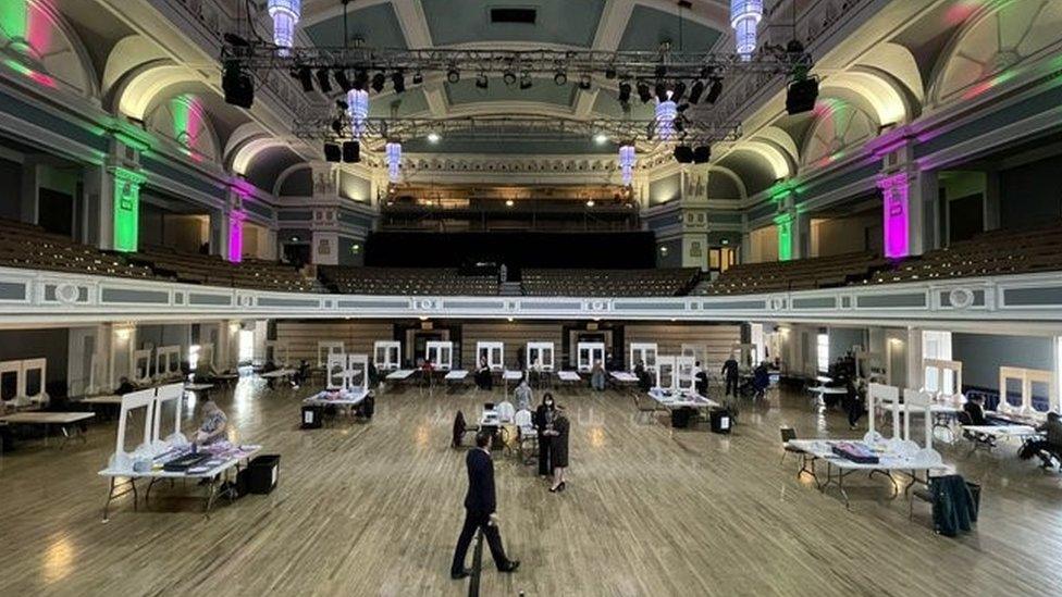 The election count at King George's Hall, Blackburn