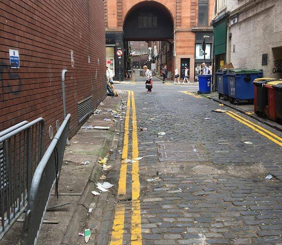 Litter-covered Glasgow streets