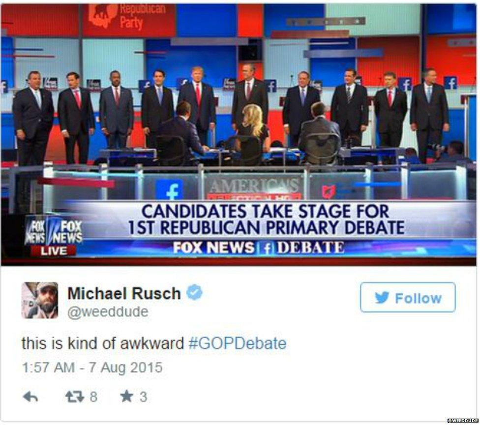 A tweet mocking the Republican presidential debate