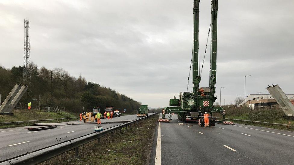 The removal of a 40-year old bridge at Michaelwood Services