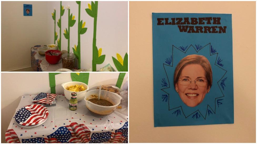 Colyn Burbank's flat decorated to host the caucus