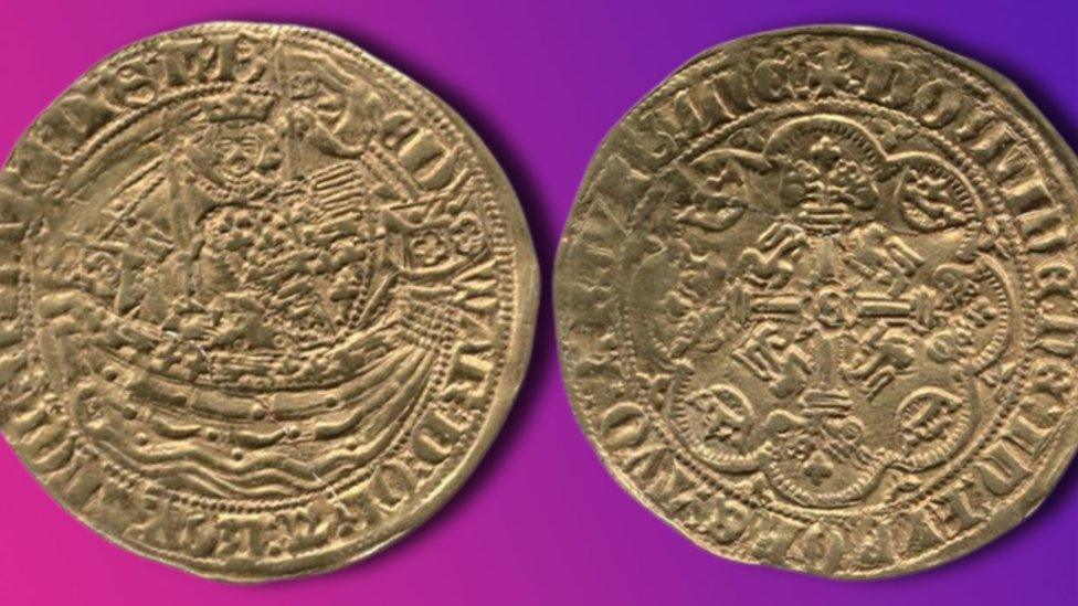 Two Edward III gold noble coins