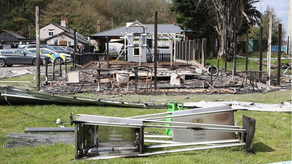 Fire at The White Horse, Tea Green