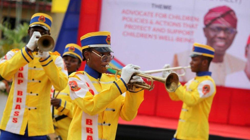 NOAP Brass Band members are playing during the 2024 Children&#039;s Day celebration held at Police College, Ikeja in Lagos, Nigeria, on Monday, May 27, 2024.