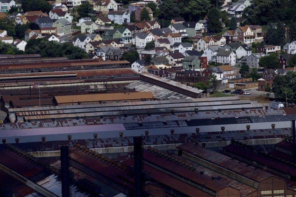 The shuttered Cambria Iron Company steelworks in Johnstown, Pennsylvania, which closed in 1992,