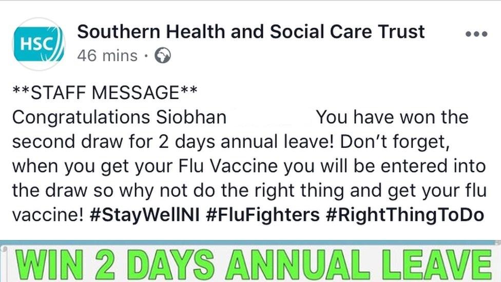 Facebook post by Southern Health and Social Care Trust