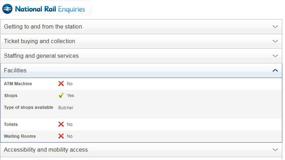 National Rail information showing there is a butcher at the station