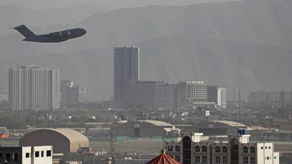 A plane taking off from Kabul airport