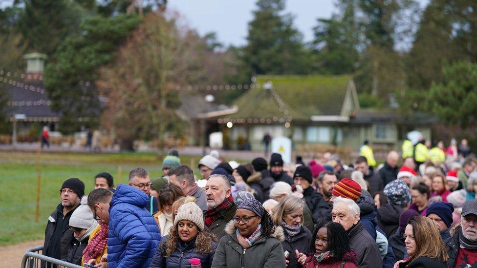 Crowds queue to see members of the royal family attending the Christmas Day morning church service at St Mary Magdalene Church