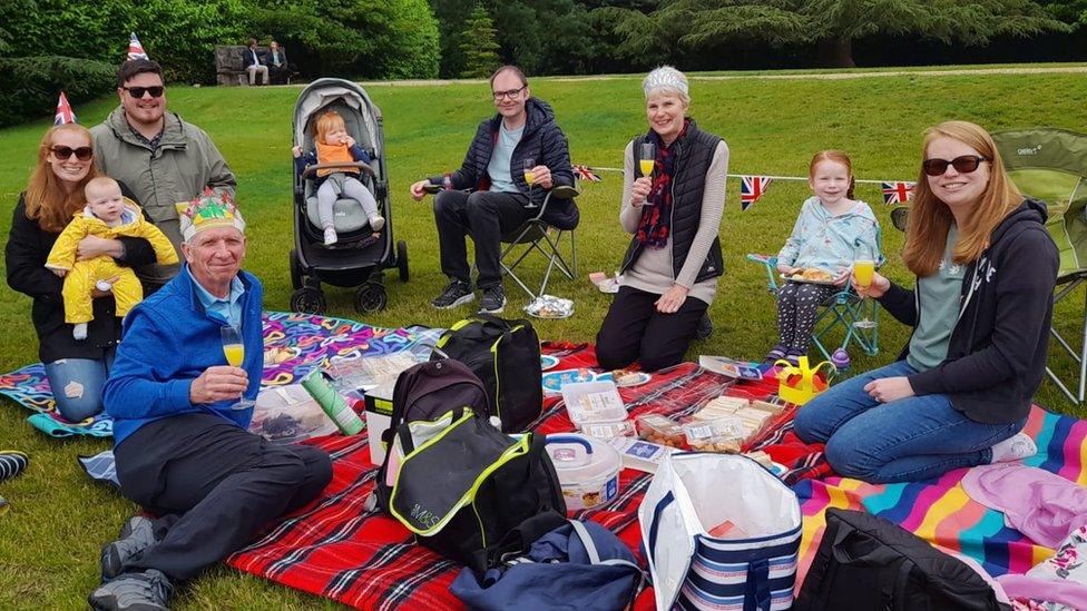 The Sapsford Family tucking into their Jubilee Picnic at Gatton Park, Reigate