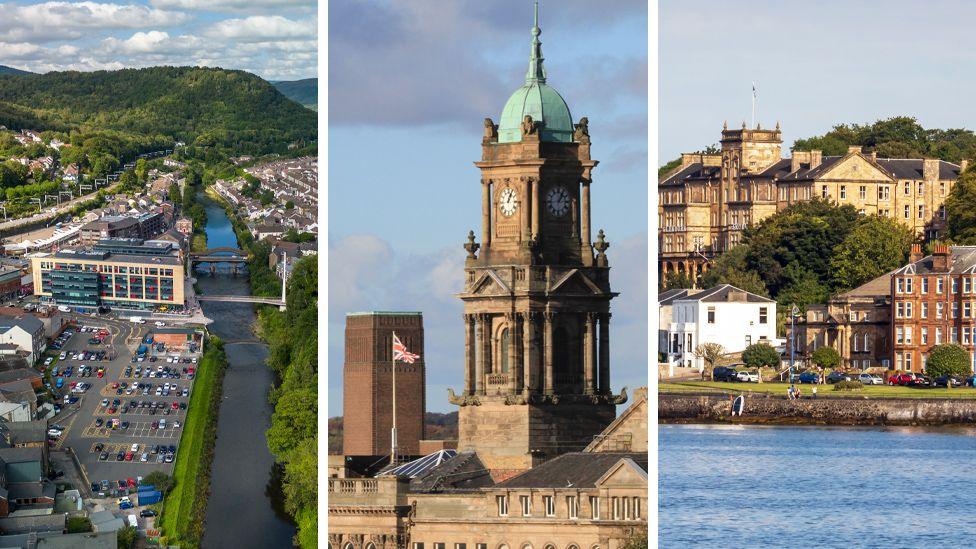 Views of Pontypridd, Birkenhead and the Isle of Bute