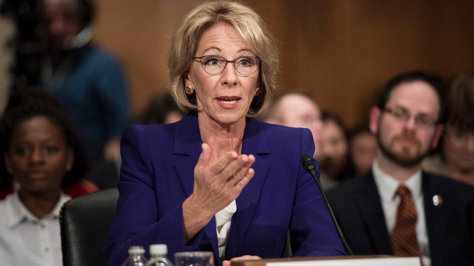 Betsy DeVos speaks during her confirmation hearing for Secretary of Education before the Senate Health, Education, Labor, and Pensions Committee on Capitol Hill January 17, 2017 in Washington, DC