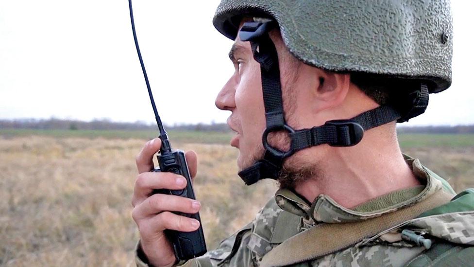 Ukraine soldiers conducts tactical exercises at one of the all-military training grounds of the southern Ukraine's Kherson region, just north of annexed Crimea, on 19 January 2022