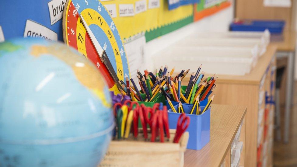 Stock image of stationery in a classroom