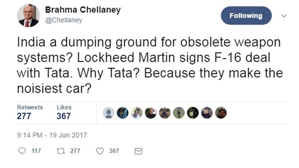 Analyst Brahma Chellaney charges Lockheed Martin with dumping obsolete F16s in India.