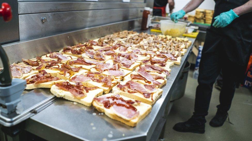 Sandwiches being made