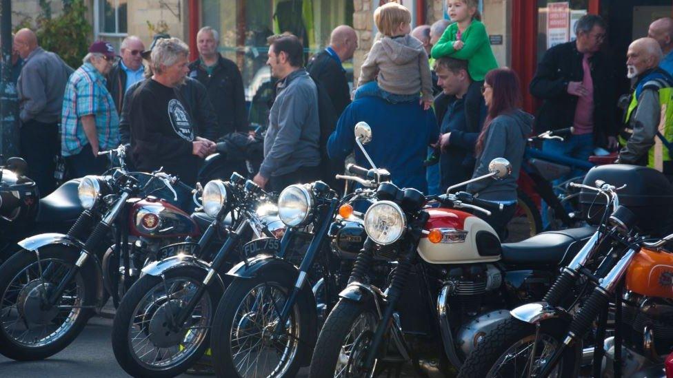 Bikers gathered outside the Peter Hammond shop