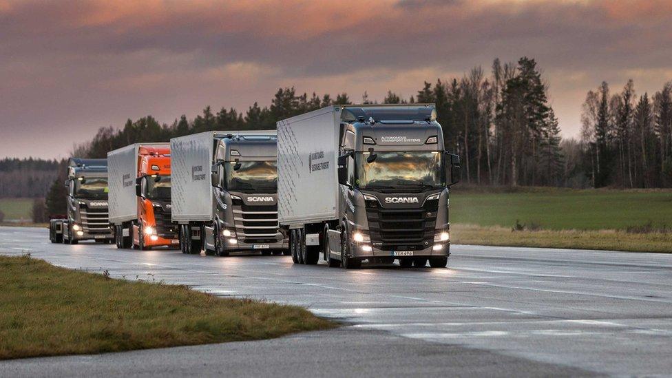 Scania's platooning autonomous trucks in Stockholm