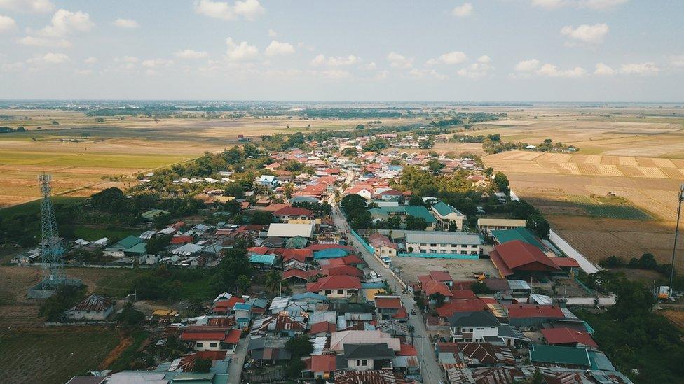 Drone shot of Mapaniqui in northern Philippines, the site of many World War two atrocities