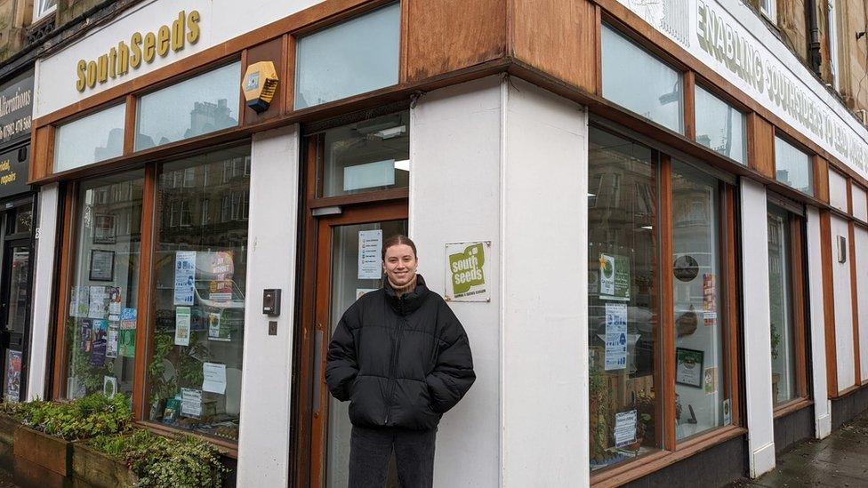 Poppy Ives outside South Seeds in Glasgow