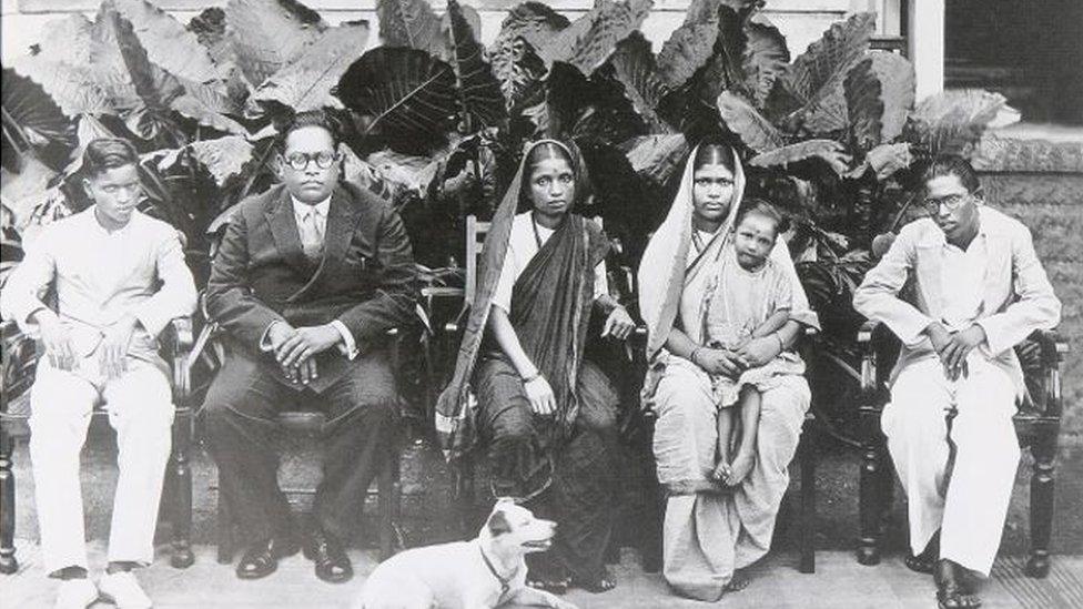 Dr Ambedkar, second from the left, with his family in Mumbai